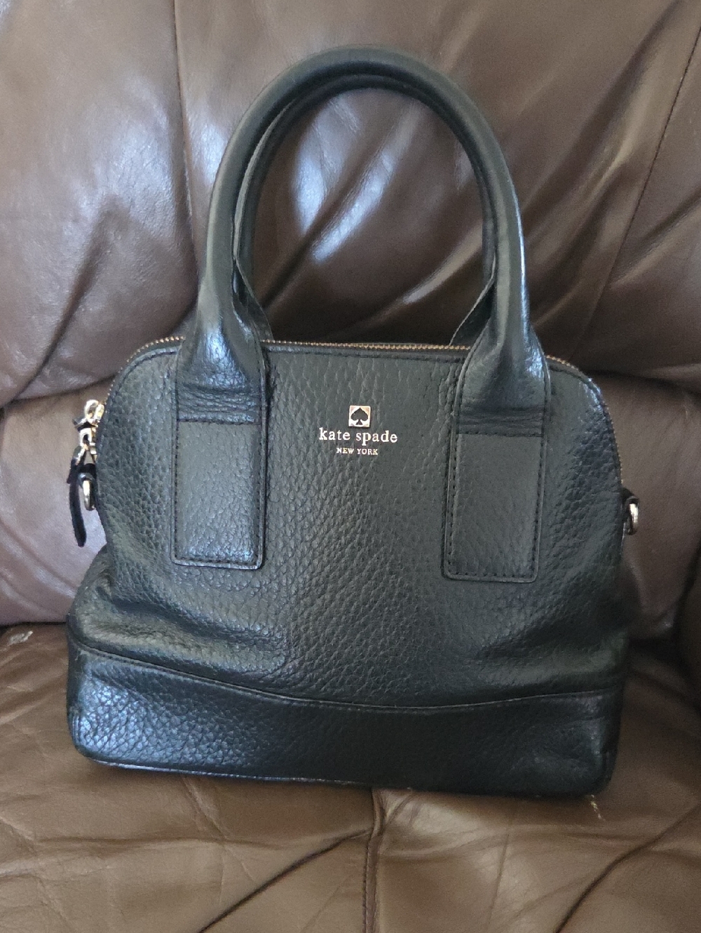 kate spade Black Pebbled Leather Satchel with Top Handles